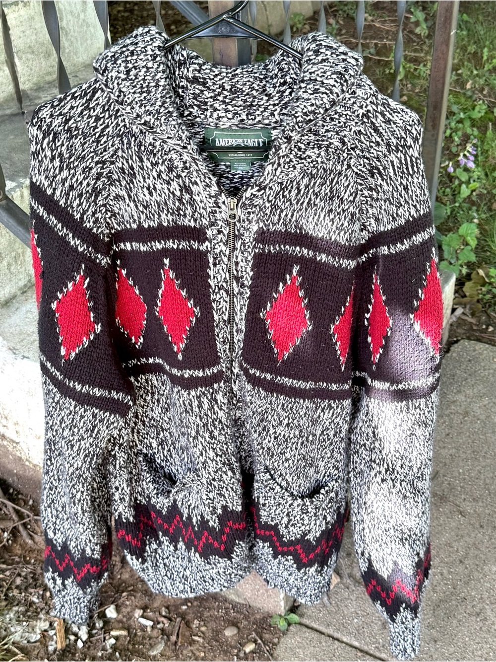 American Eagle Men's Medium Fair Isle Full Zip Cardigan Sweater Shawl Collar